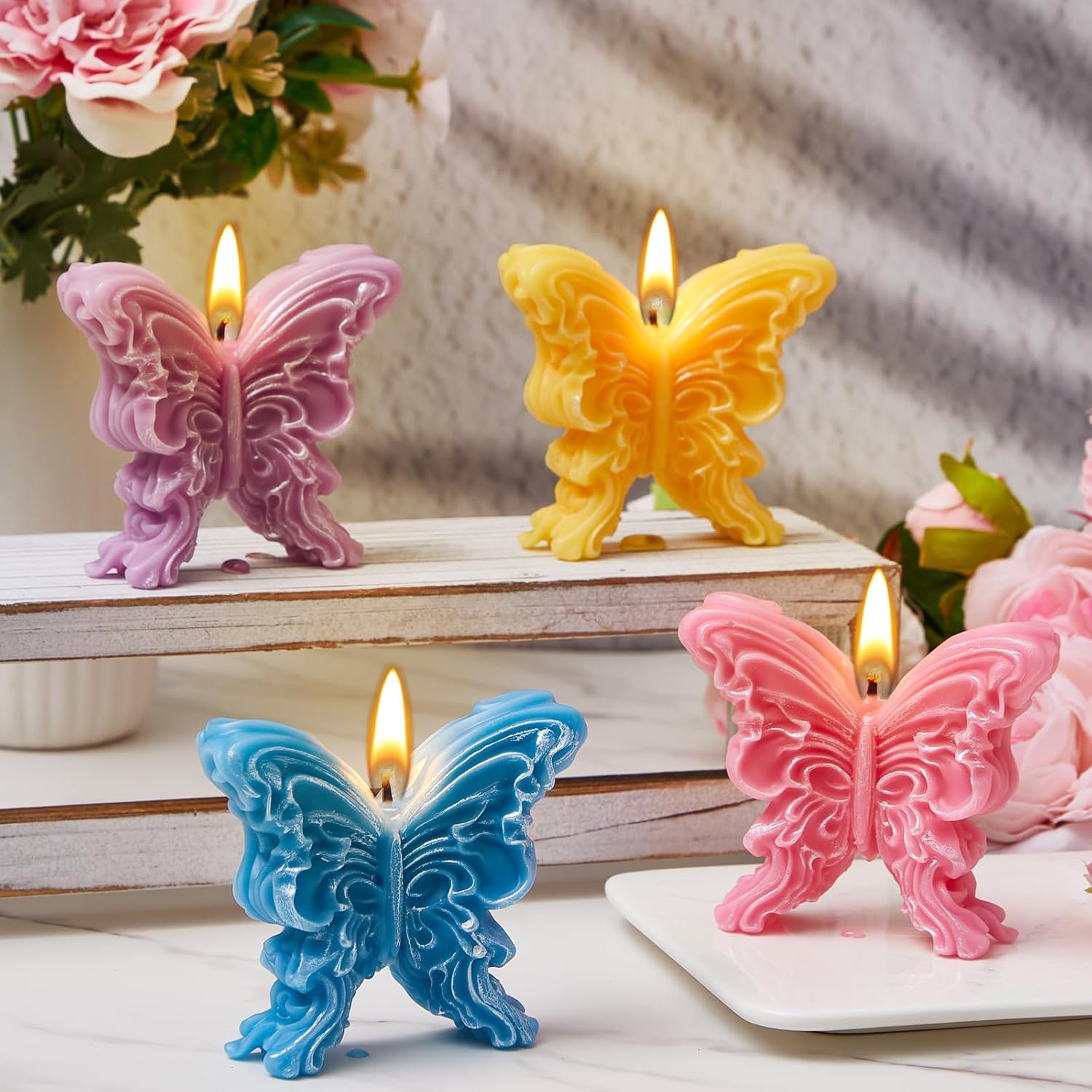 MTLEE 4 Pcs Large Butterfly Candle Table Centerpiece Decor Party Favors Birthday Gifts, Butterfly Shaped Scented Rose Fragrance 3D Soy Wax Candle Handmade Gift for Wedding Bridal Shower Home Room Spa image 4 of 6 B0F63411Q6
