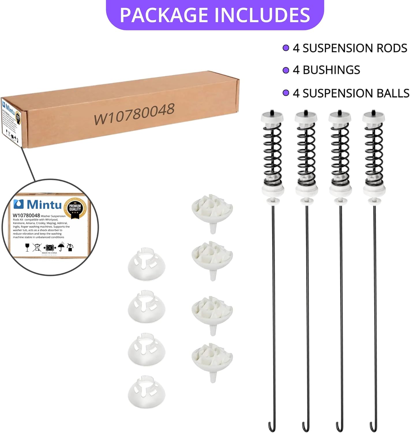 Suspension Rod Kit Replacement For Kenmore 110.20022010 110.20022011 110.20022012 110.20022013 110.20022014 110.20222510 110.20222511 110.21102010 110.21102011 110.21102012 110.21102013 Washer Etc