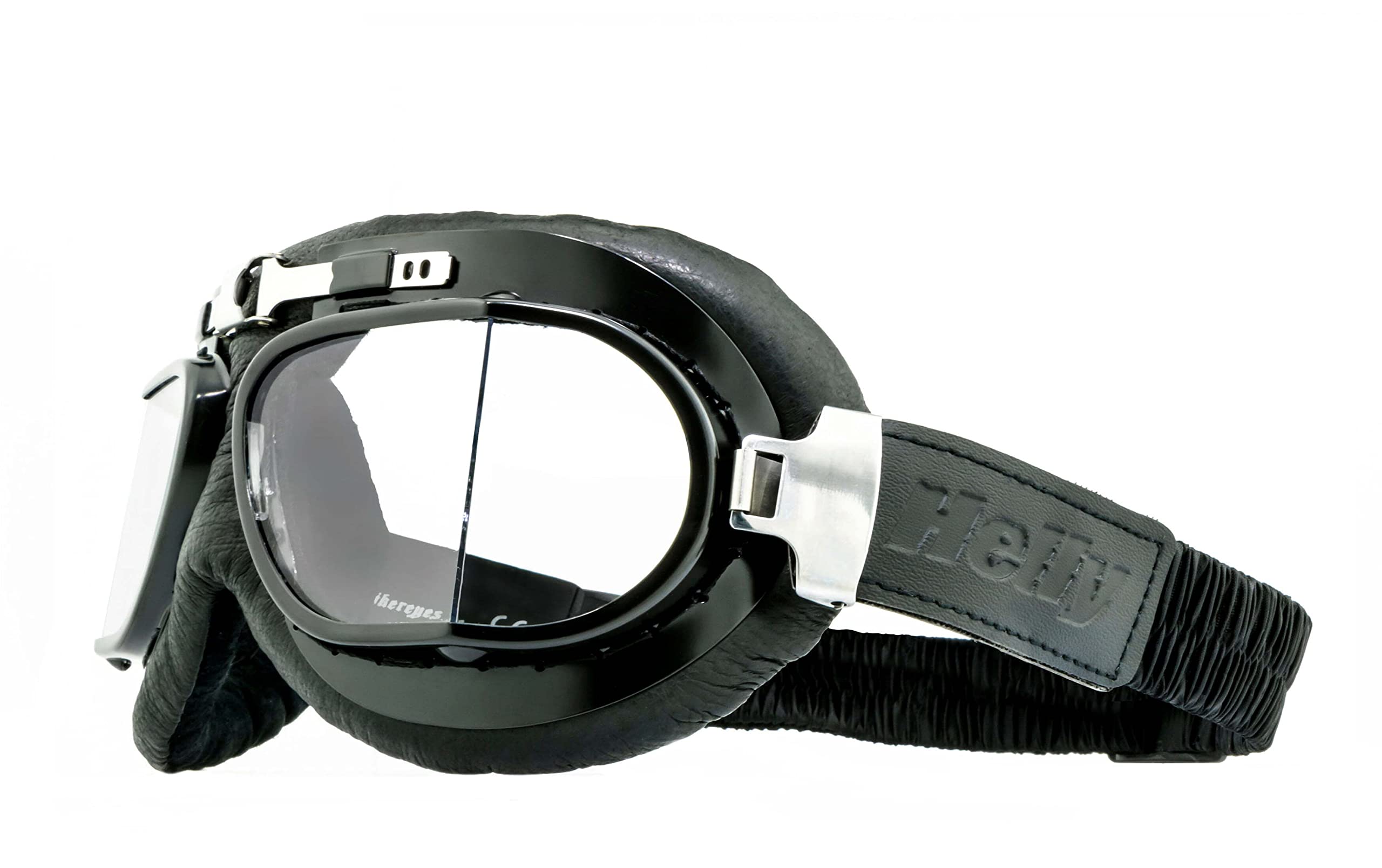 Helly - No.1 Bikereyes: occhiali da motociclista, in vera pelle, antivento, stile retrò, lenti di qualità HLT