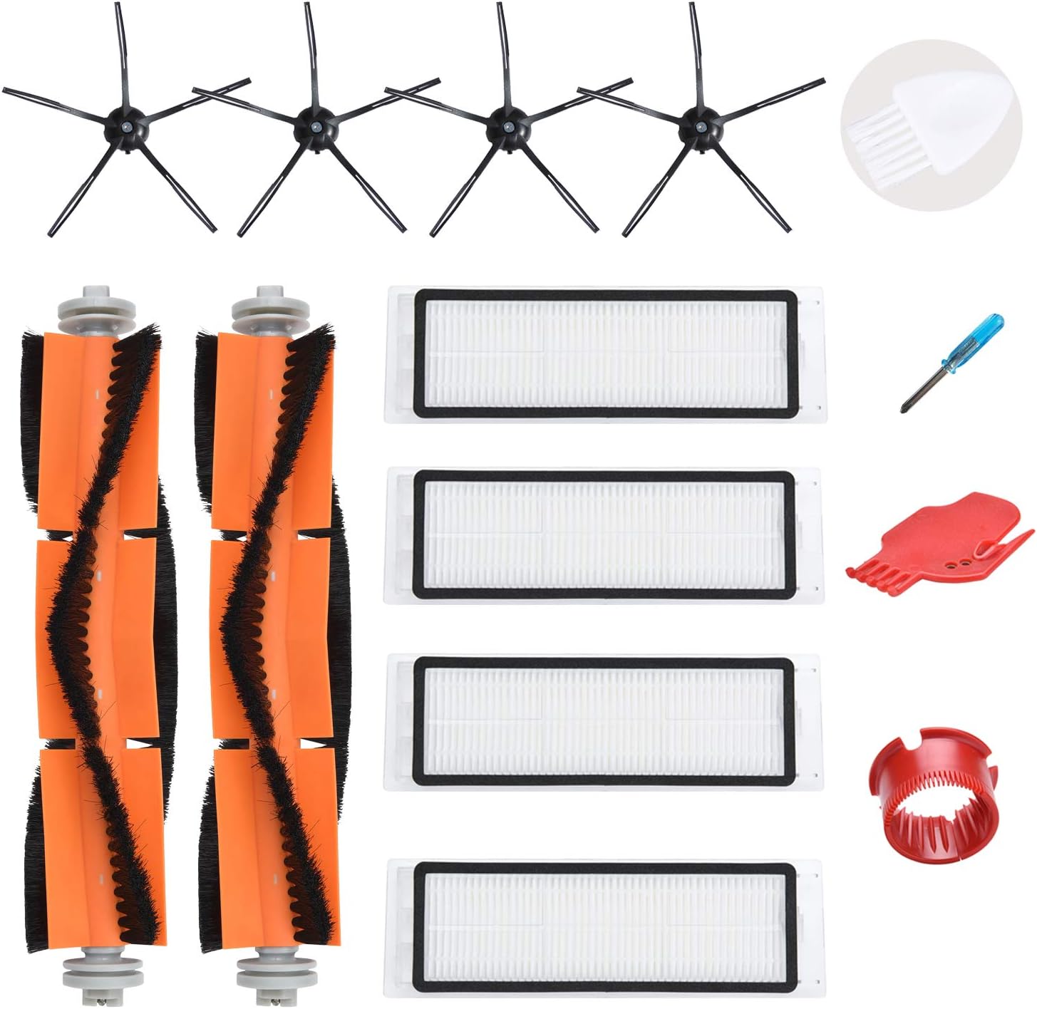 LOVECO Replacement Accessories Kit Compatible for S4 E4 S5 S6 S50 S51 S55 E20 E25 E35 Robotic,2 Main Brush,4 Filter,4 Rubber Side Brush,2 Cleaning Tool