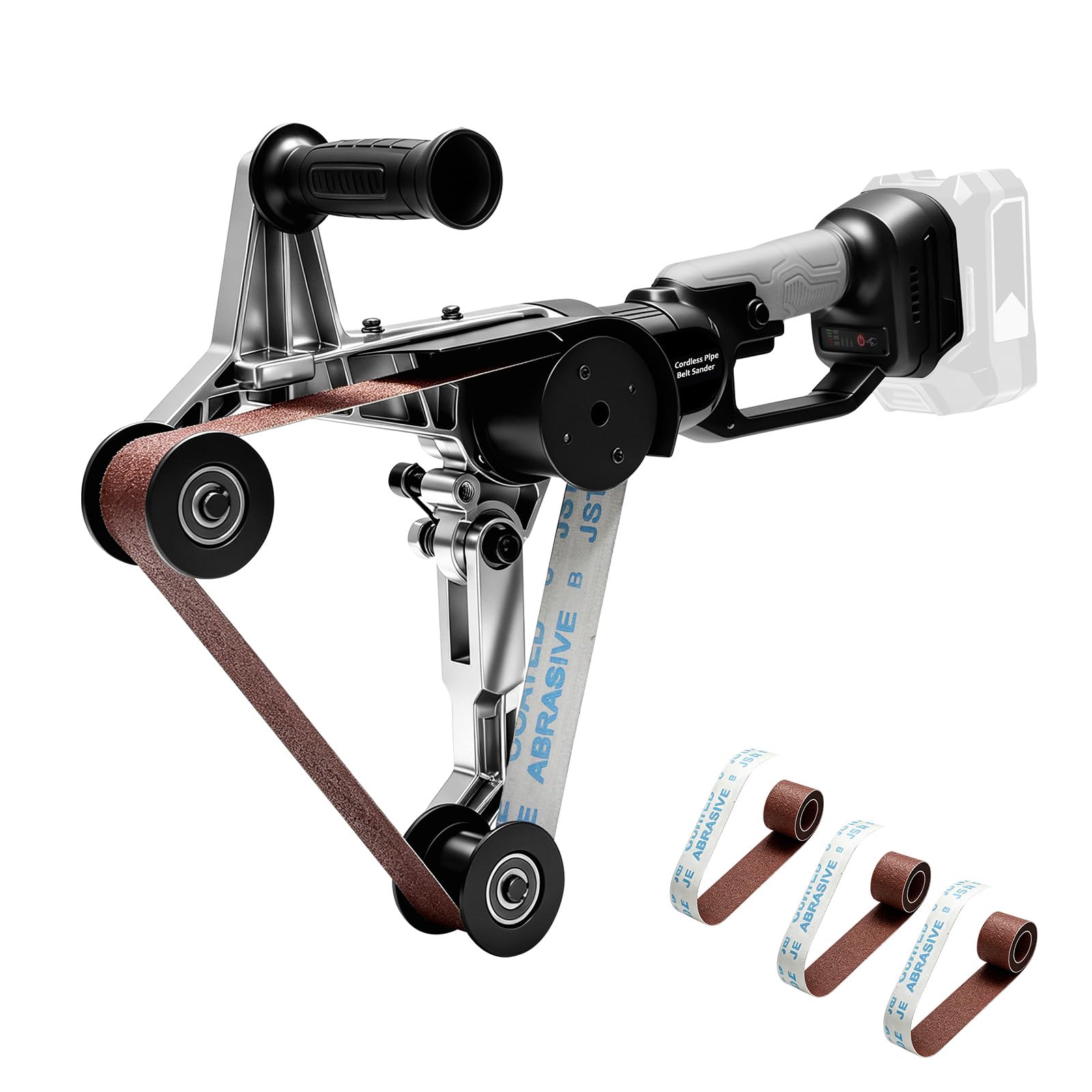 Levigatrice a Nastro per Tubi Compatibile con Makita 18V, Smerigliatrice con Nastro Abrasivo da 760 mm per Levigatura, Lucidatura e Satinatura, con Grane 80/100/120 (Senza Batteria e Caricatore)