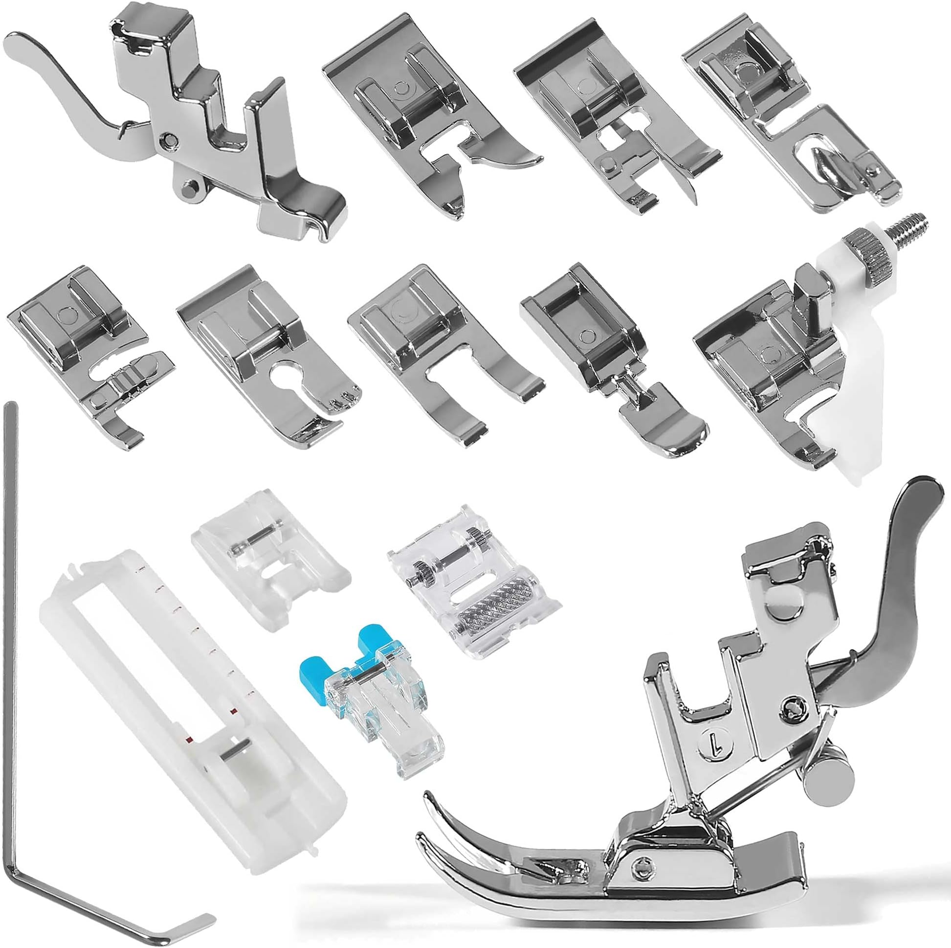 14pcs Presser Feet Set Low Shank Adapter Universal Presser Foot Holder for Brother Singer Janome Babylock Kenmore Sewing Machine Use