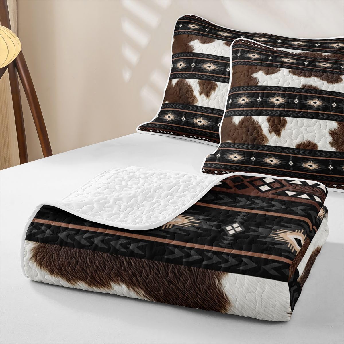 Feelyou Bobo Aztec Quilt Sets Twin Size Western Cow Fur Print Kids Boys