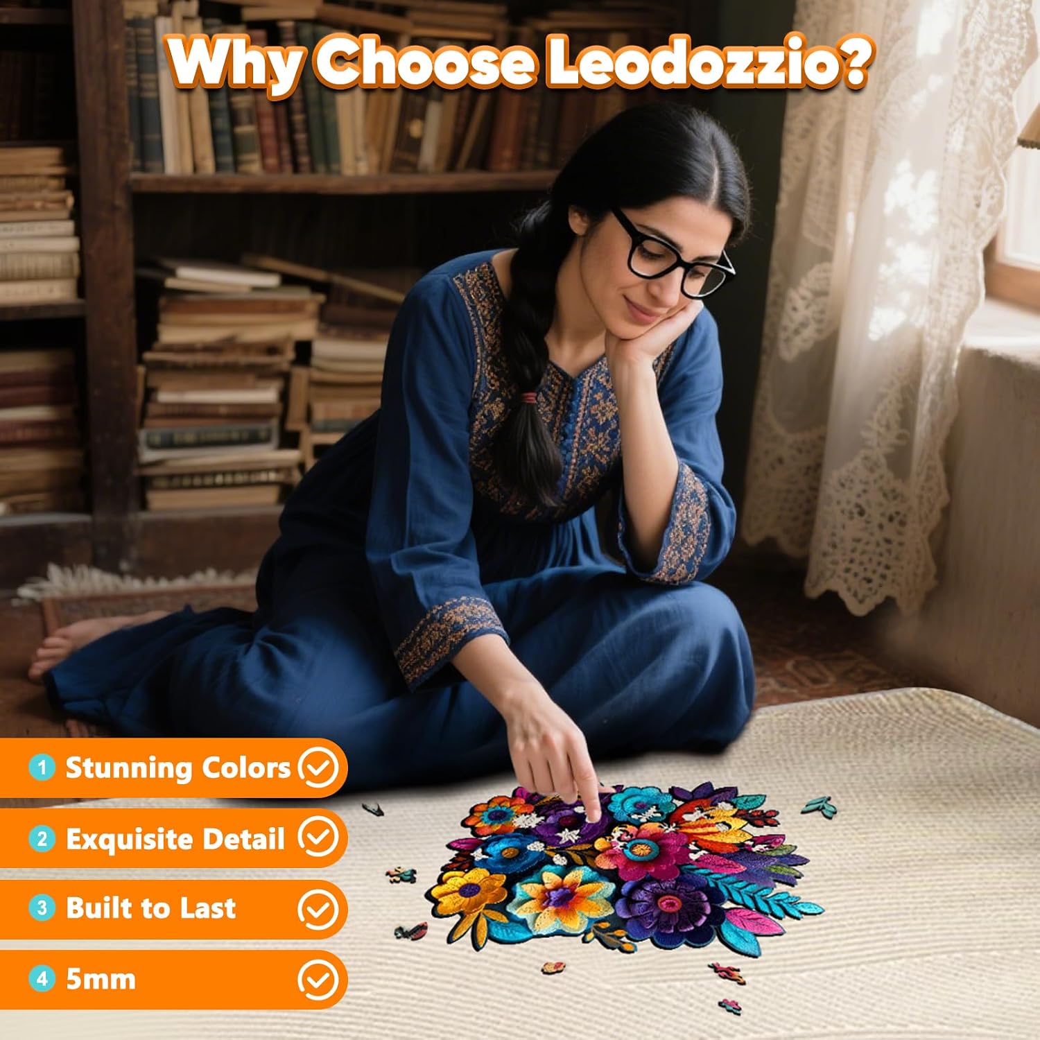 Leodozzio Wooden Jigsaw Puzzles 500 Pieces, Handmade Flowers Autumn Puzzles for Adults, Unique Shaped Wooden Puzzle, Birthday Gift Family Game, 13.8x18.4 Inch