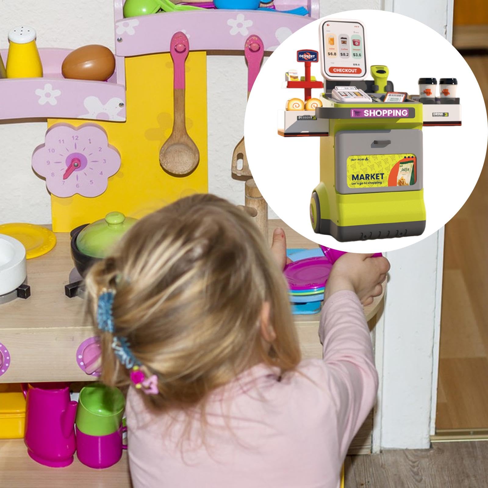 Caja registradora para niños, Juego de simulación, Juego de simulación, coordinación Mano-Ojo, Adorno, Tienda, supermercado, de comestibles, de Comida, Verde