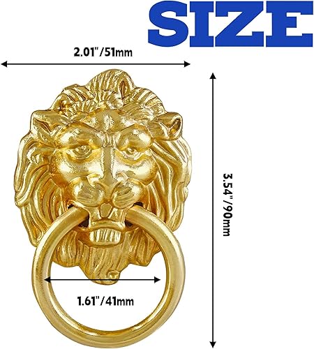 Miniatura 5 de 5 tiradores de gabinete con cabeza de león, tiradores de anillo para cajón para armario, cocina, armario, color dorado