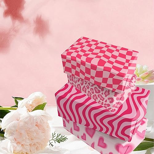 Miniatura 6 de Bolsome 12 hojas de papel de regalo temático preppy, papel de regalo con diseño de leopardo y mariposa sonriente rosa para principios de la década