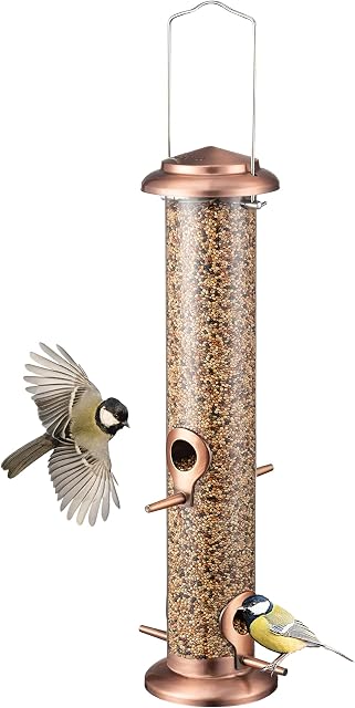 IBorn Metal Bird Feeders Metal Bird Feeder Cuivre pour l'extérieur Suspendre tous les finitions de cuivre métal 15 1 cm 4Port,Boîte de 1(La semence n'est pas incluse)