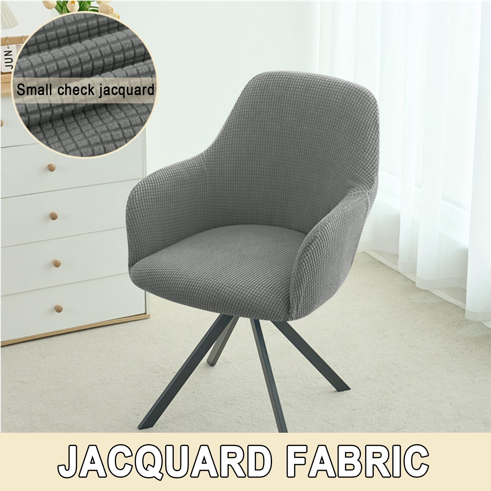 Stuhlhussen mit Armlehne, Stuhlhussens mit Gebogener Rückenlehne für Esszimmerstühle, Jacquard, für Esszimmer Hotel Wohnzimmer Hochzeit Deko (Dunkelgrau,4PC)