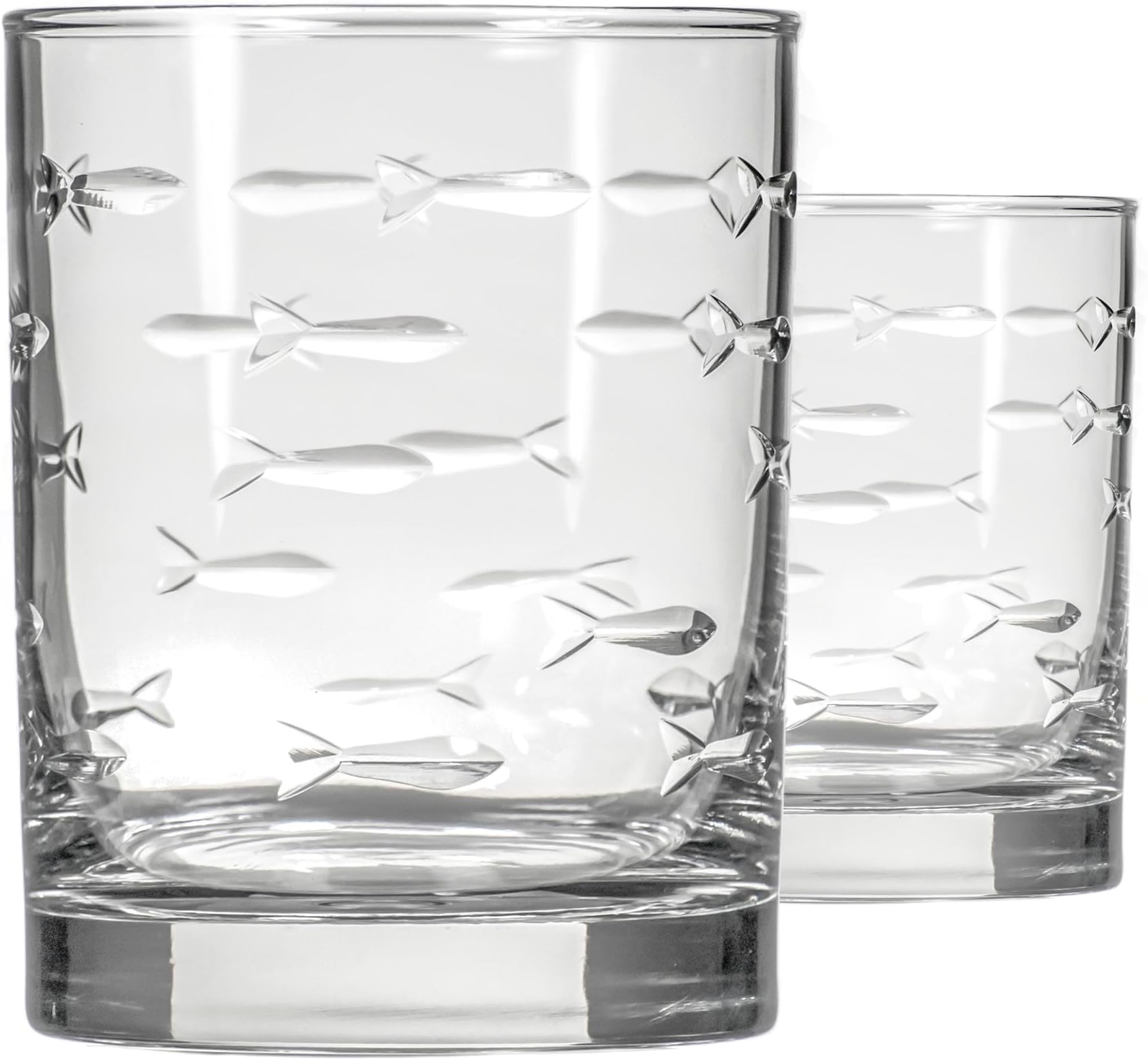 - Rolf Glass School of Fish 13 oz Double Old Fashioned Whiskey Cocktail Glass | Set of 2 | Engraved Lead-free Tumbler Glasses | Made in the US