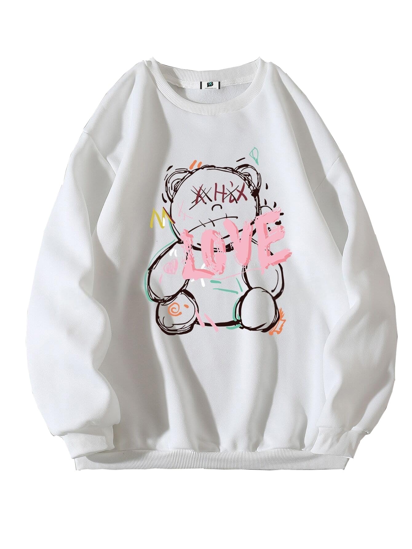 sxv style SXV 'Love XHLX’ Printed Cool Aesthetic Drop Shoulder Oversized Baggy Sweatshirt-picture-32
