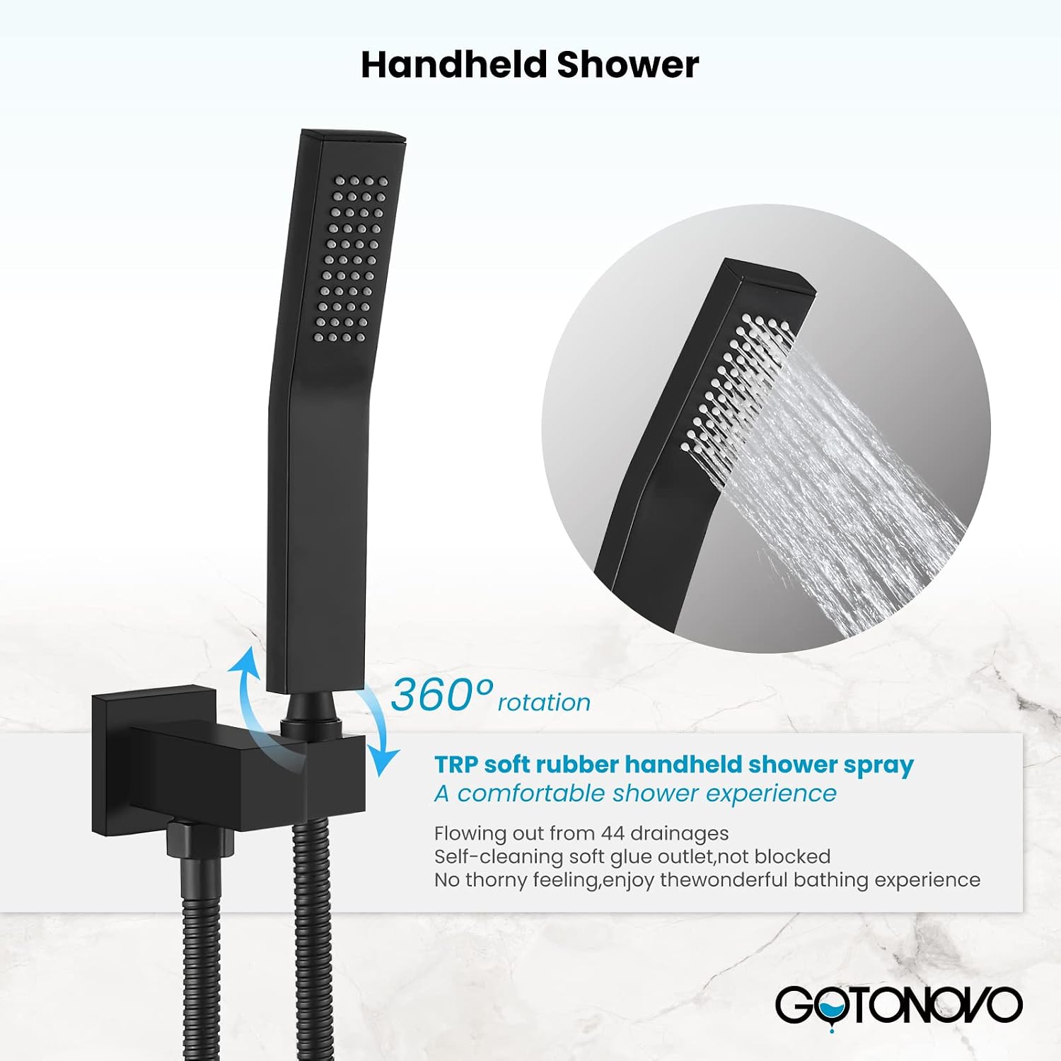 gotonovo Rainfall Shower System with Shower Head and Handle Set Bathroom Shower Faucet Set with Handheld Spray High Pressure Rough-in Valve Included 10 Inch Square Shower Head Matte Black