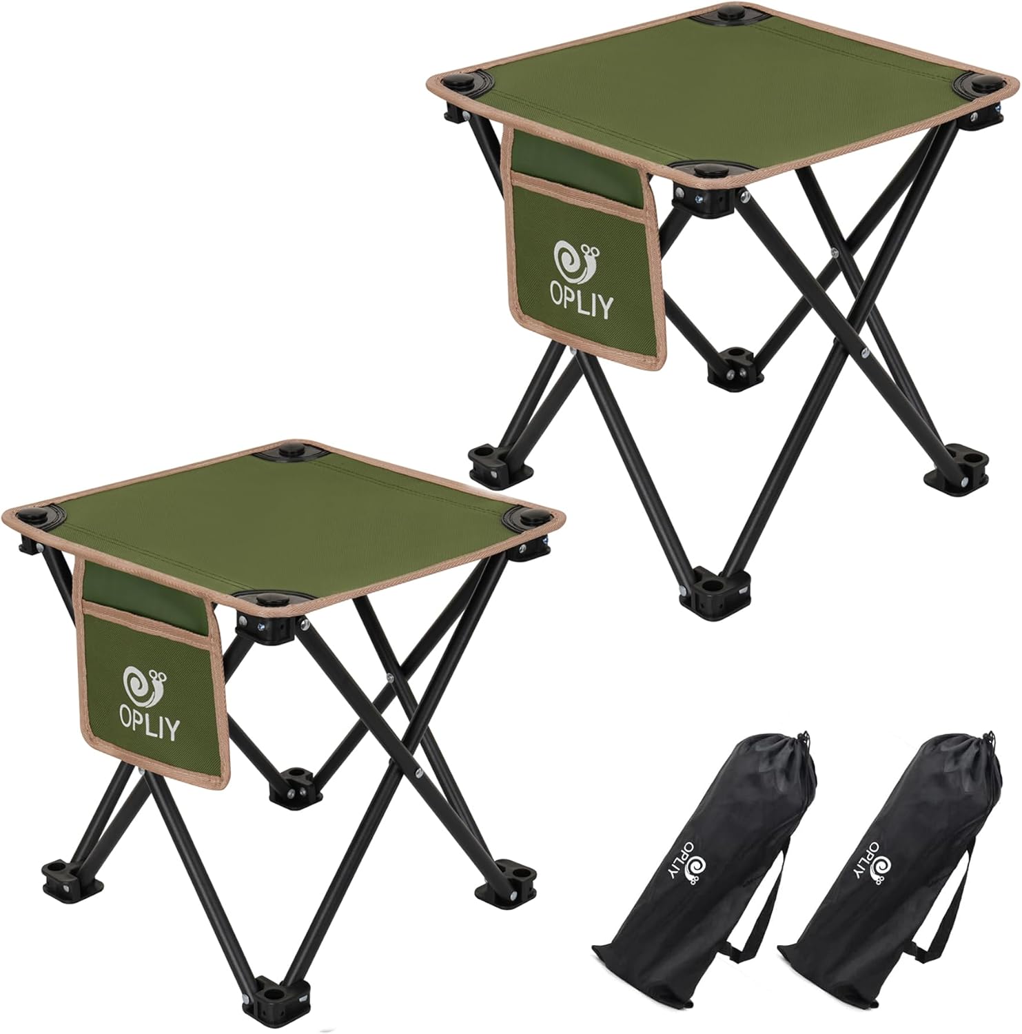 Opliy Camping Stool 2 Pack,Portable Folding Stool for Outdoor Gardening and Beach Hiking Fishing,Foot Stool with Carry Bag (Green)