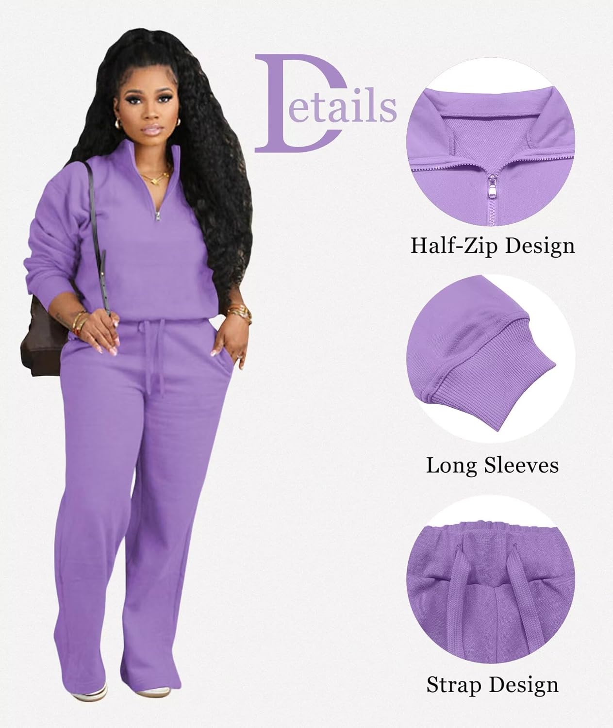 Adogirl Womens 2 Piece Outfits Lounge Sets Fall Half Zip Sweatshirt and Jogger Pants With Pockets Matching Set Tracksuit - Image 4