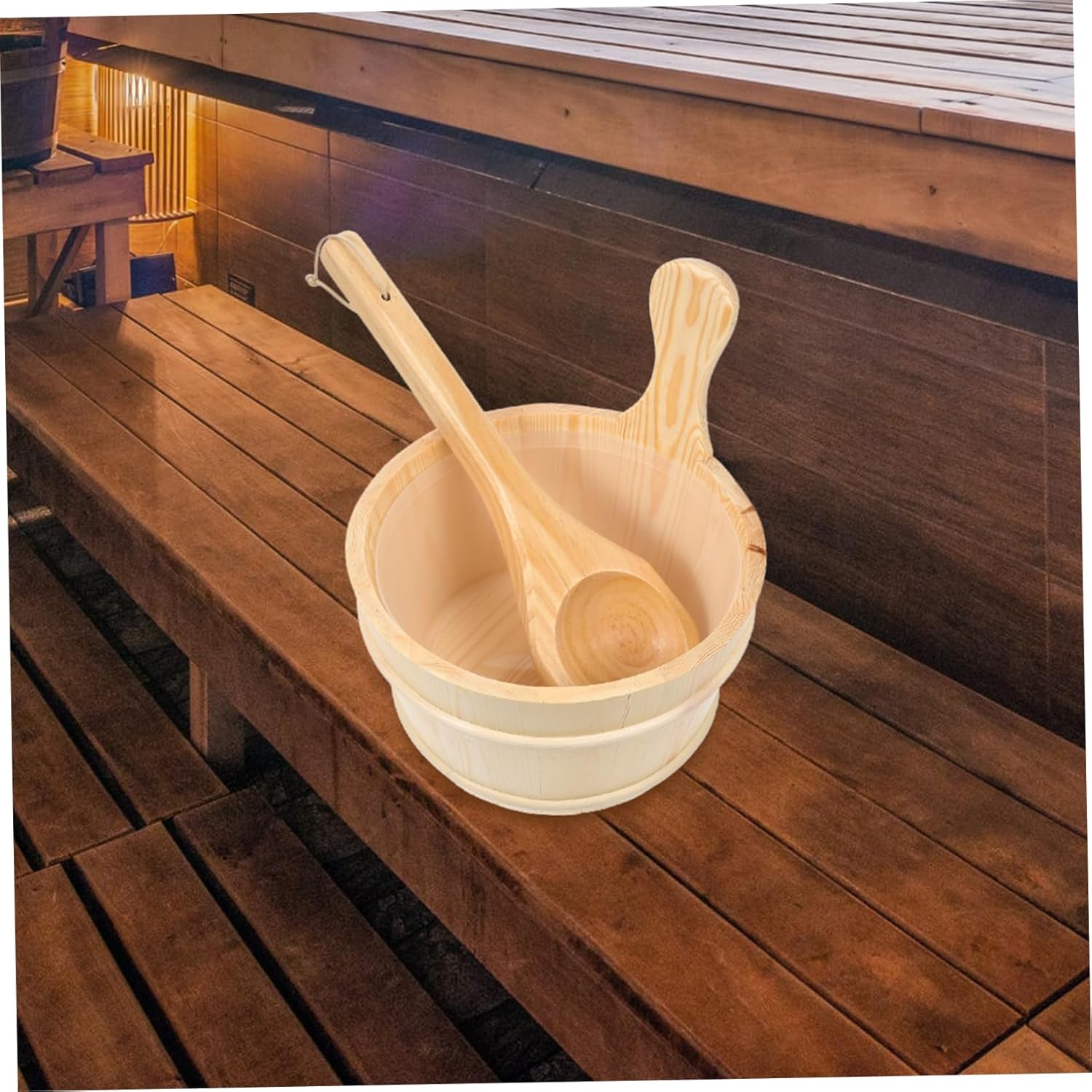 BESPORTBLE 1set Wooden Sauna Bucket and Spoon Design for Home Sauna Room Smooth Finish Essential Accessories for Relaxation