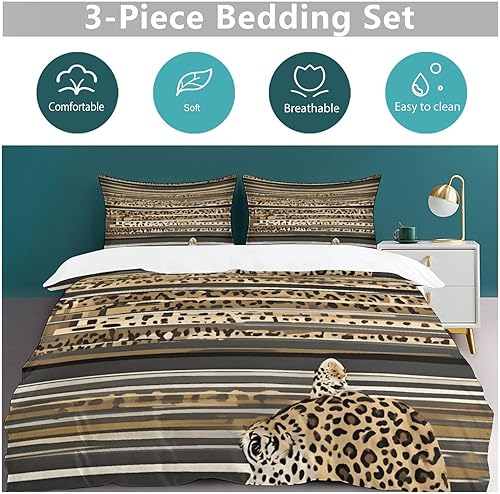 Miniatura 5 de ZGDPBYF Comforter Set - Animal Leopard Cheetah,Dark Brown Black White Red Striped All Seasons Comforters & Sets- Bedding Comforter Sets Queen Size
