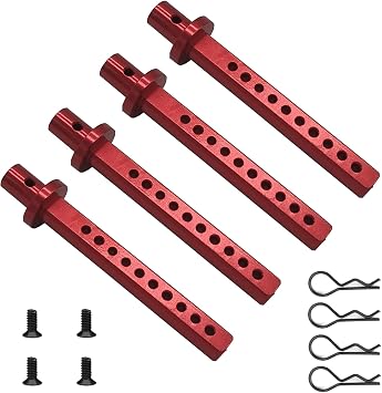 4-Pack Aluminum Alloy RC Car Body Post Mounts with Clips for AXIAL SCX10 1/10 RC Rock Crawler Option Parts Red