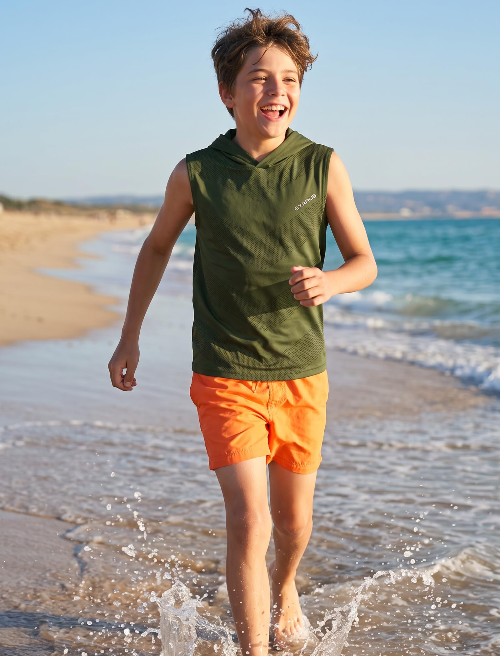 EXARUS Camiseta sin mangas atlética sin mangas para niños, de secado rápido, para niños, adolescentes y jóvenes