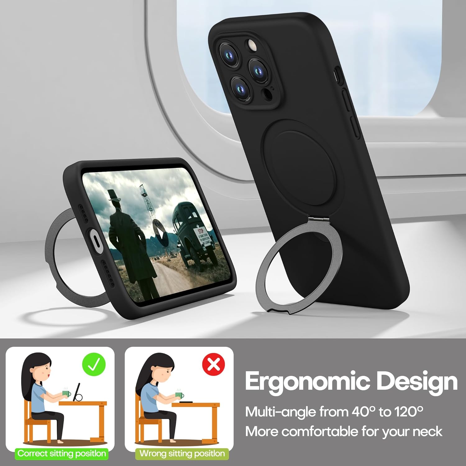 CellEver Strong Magnetic Case for iPhone 14 Pro Max [for MagSafe Charging] [Camera Protection] Heavy-Duty Protection, Soft Grip Silicone Cover with Kickstand, Black - Image 4