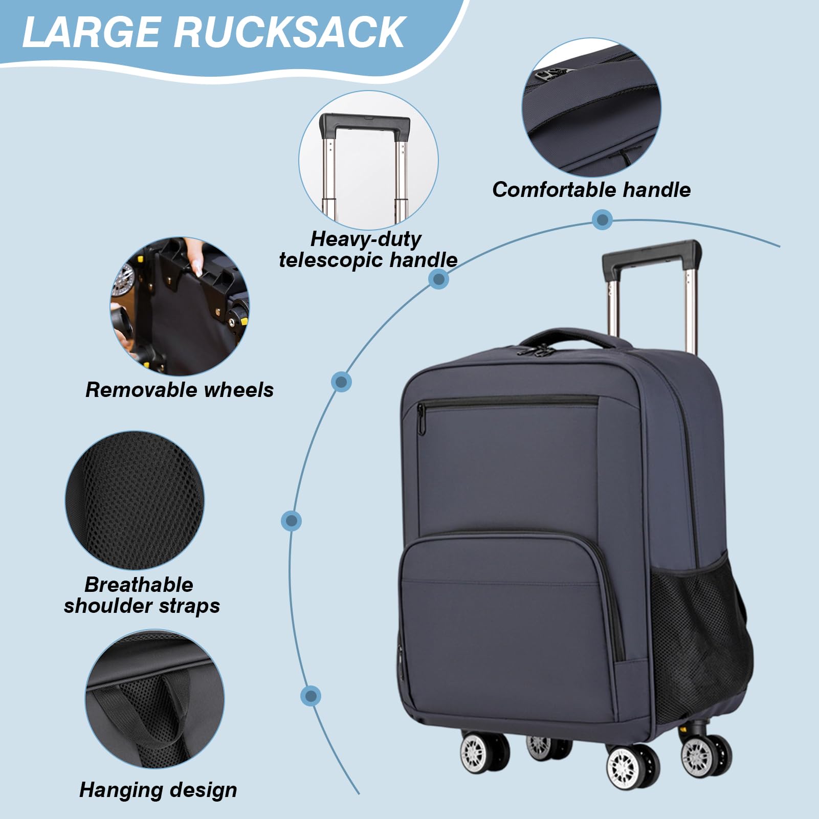 Zaino Bagaglio a Mano per Aereo Borsa da Viaggio Borsone Trolley 2 in 1 da Cabina Valigia Zainetto Travel Backpack Unisex Scuola e Universit Business Lavoro，Grigio：Medio