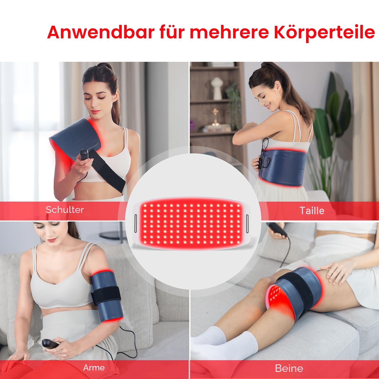 Rotlicht Therapie Gürtel mit Dreifach-Chip LEDs – 43 x 20 cm Infrarot Lichttherapie Pad für Bauch, mit Fernbedienung, 660nm & 850nm, weiches Leder für Muskelentspannung & Schmerzlinderung