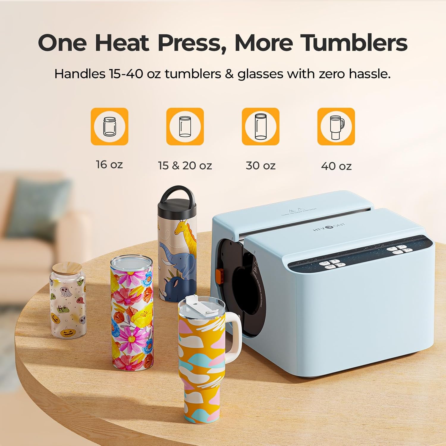 HTVRONT 2 in 1 A200 Auto Tumbler Heat Press Pro Kit - Full Cup Transfer Tumbler Press with Attachment, for 15-40oz Tumblers