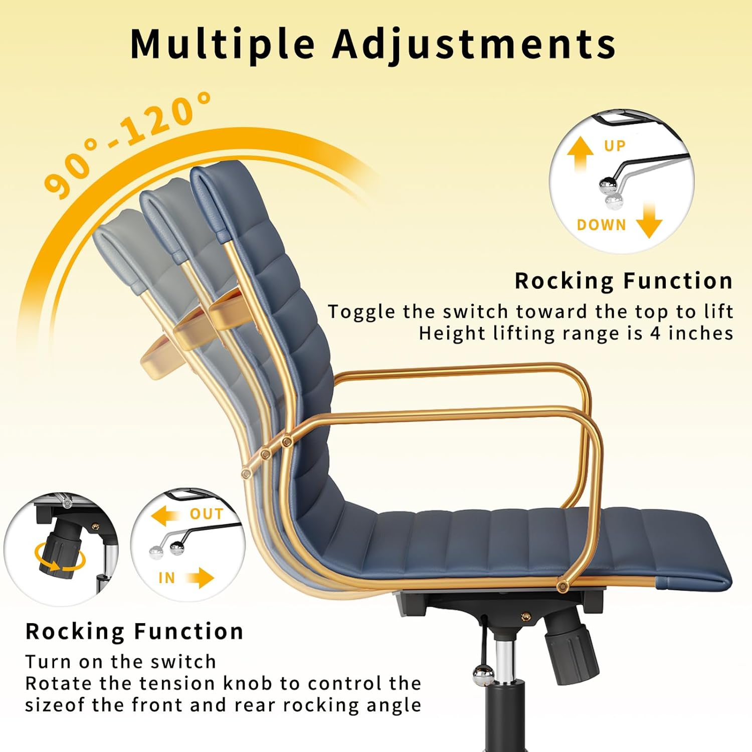 Chair, Desk Computer Chair ，with Armrests ，Ergonomic Office Chair for Home and Office, 17.32 x 22.83 x 35.43 inches, Multiple Colors (Gold Navy)