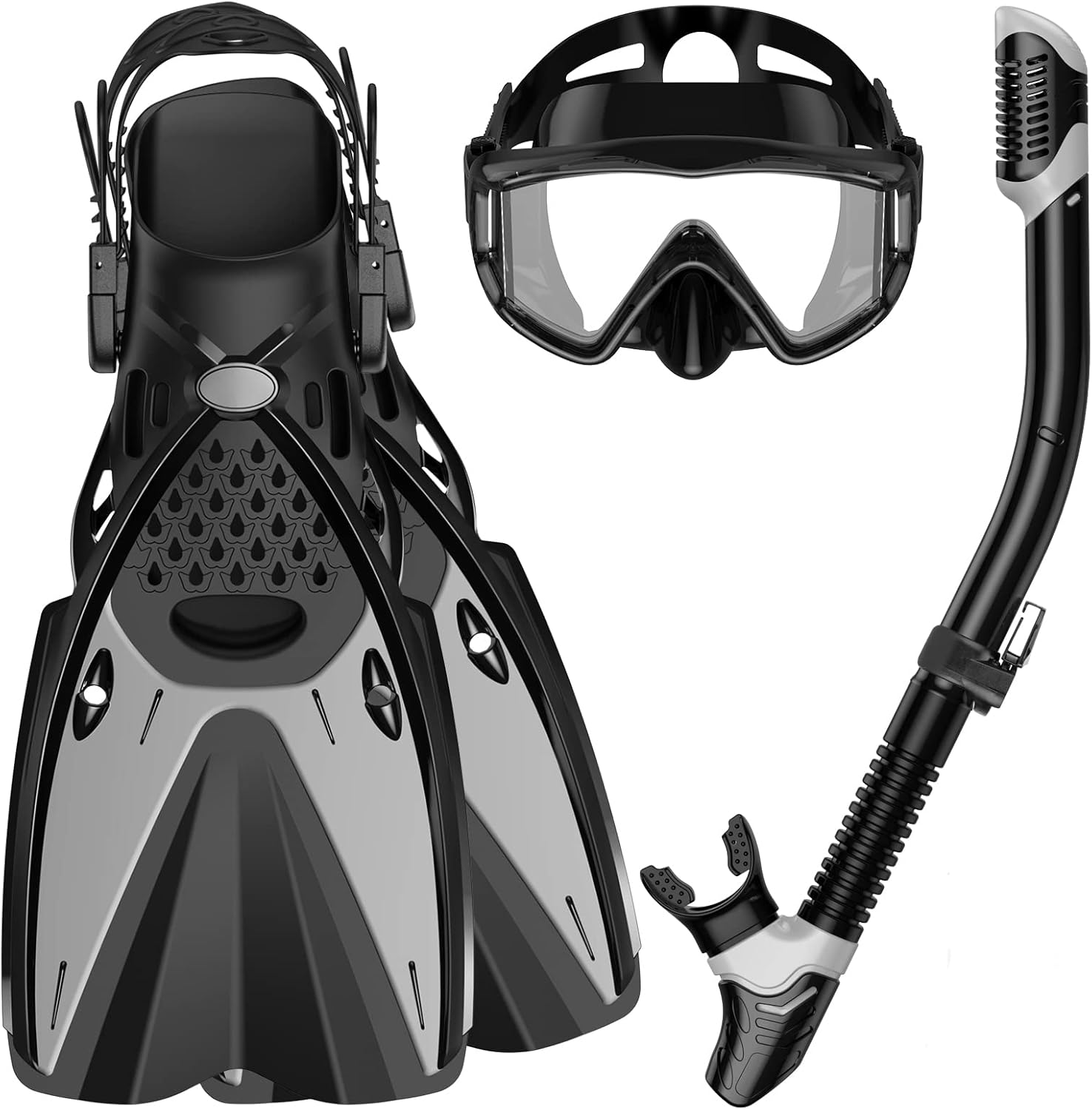 Gelrova Snorkel Set Mask, Snorkel and Fins/Flippers, Bag, Dive Mask