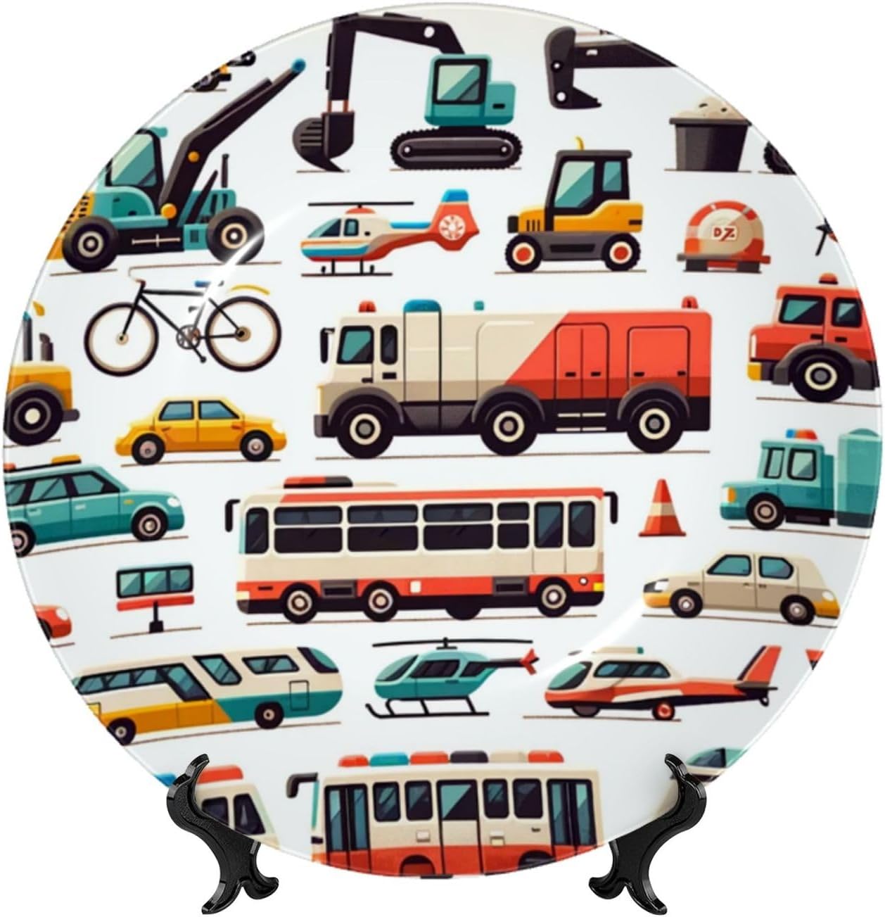 Vehicles-Cars-Bikes-Emergency 10 Inch Decorative Plate With Stand, Elegant Display Wall Plate For Home Decor