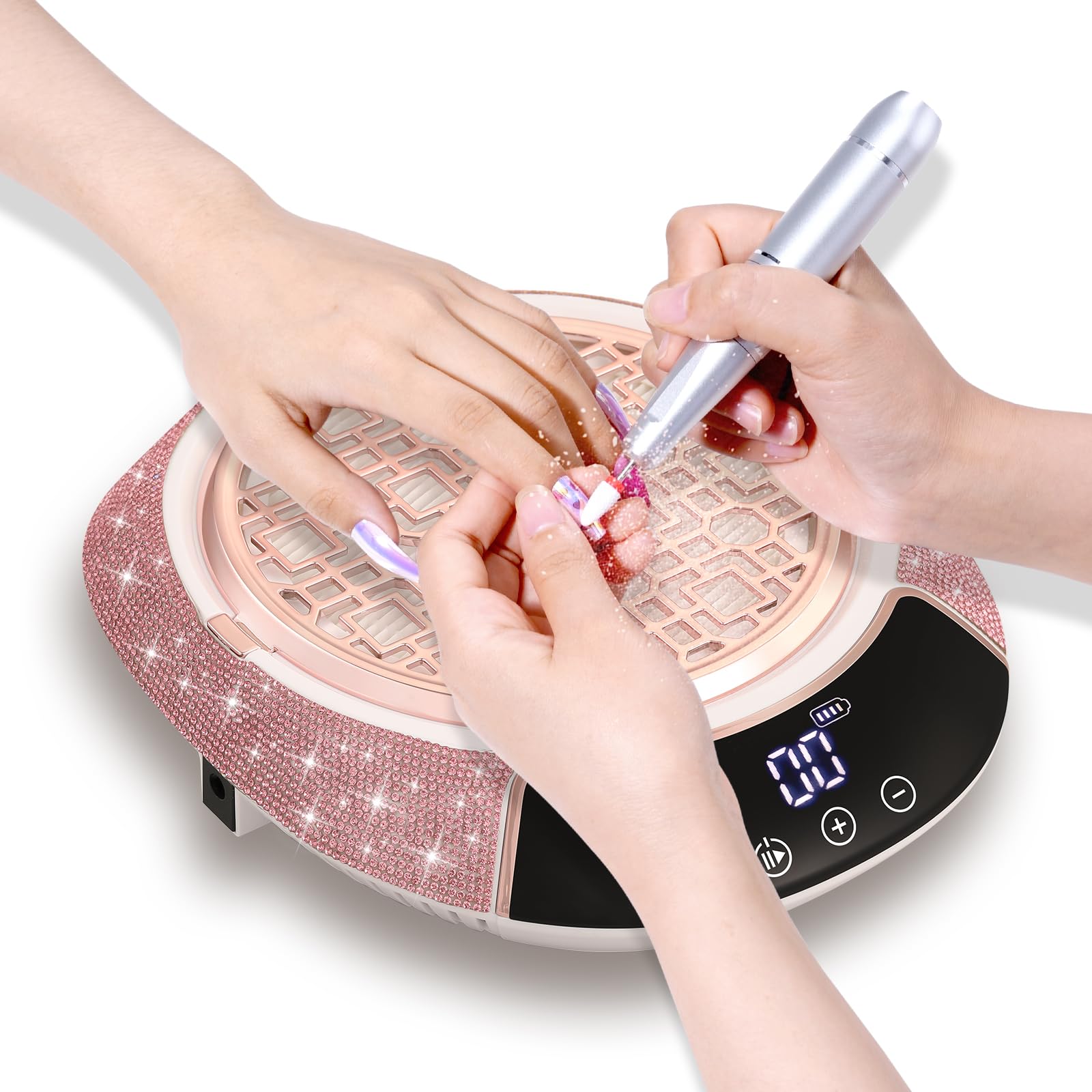 Aspirador De Polvo para Uñas Inalámbrico Potente, Extractor De Polvo De Manicura para Uñas De Gel Y Acrílico, Máquina Portátil para Salón Y Casa AB Diamond B-Pink Diamond
