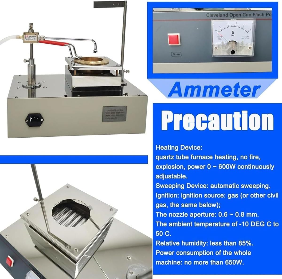Digital Open Cup Flash Point Tester Adjustable Temperature Petroleum & Asphalt Ignition Point Testing Machine with Automatic Sweeping
