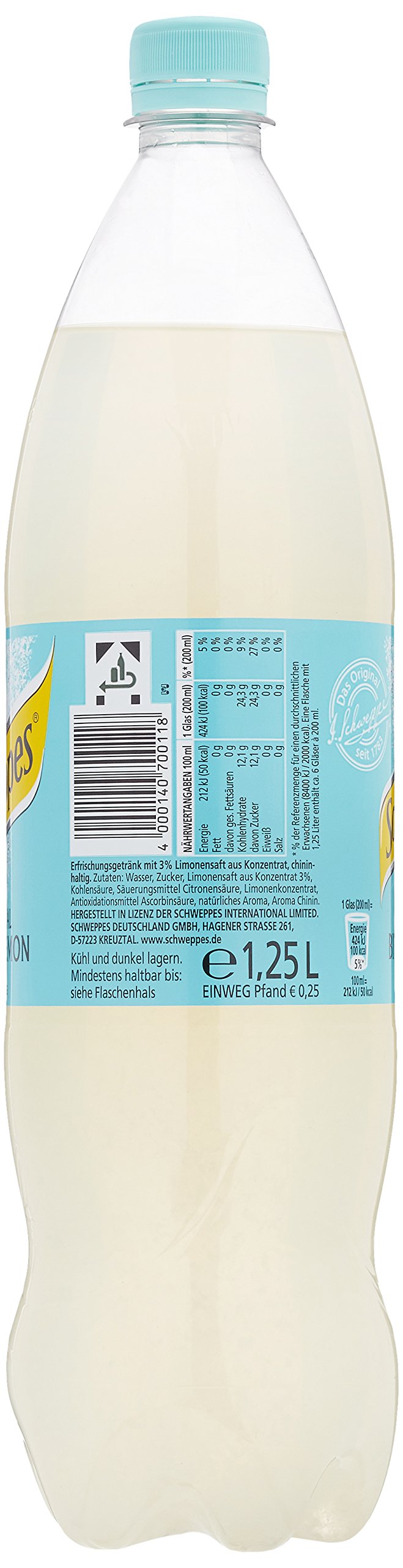 Schweppes Bitter Lemon 6er Pack EINWEG 6 x 1.25 l