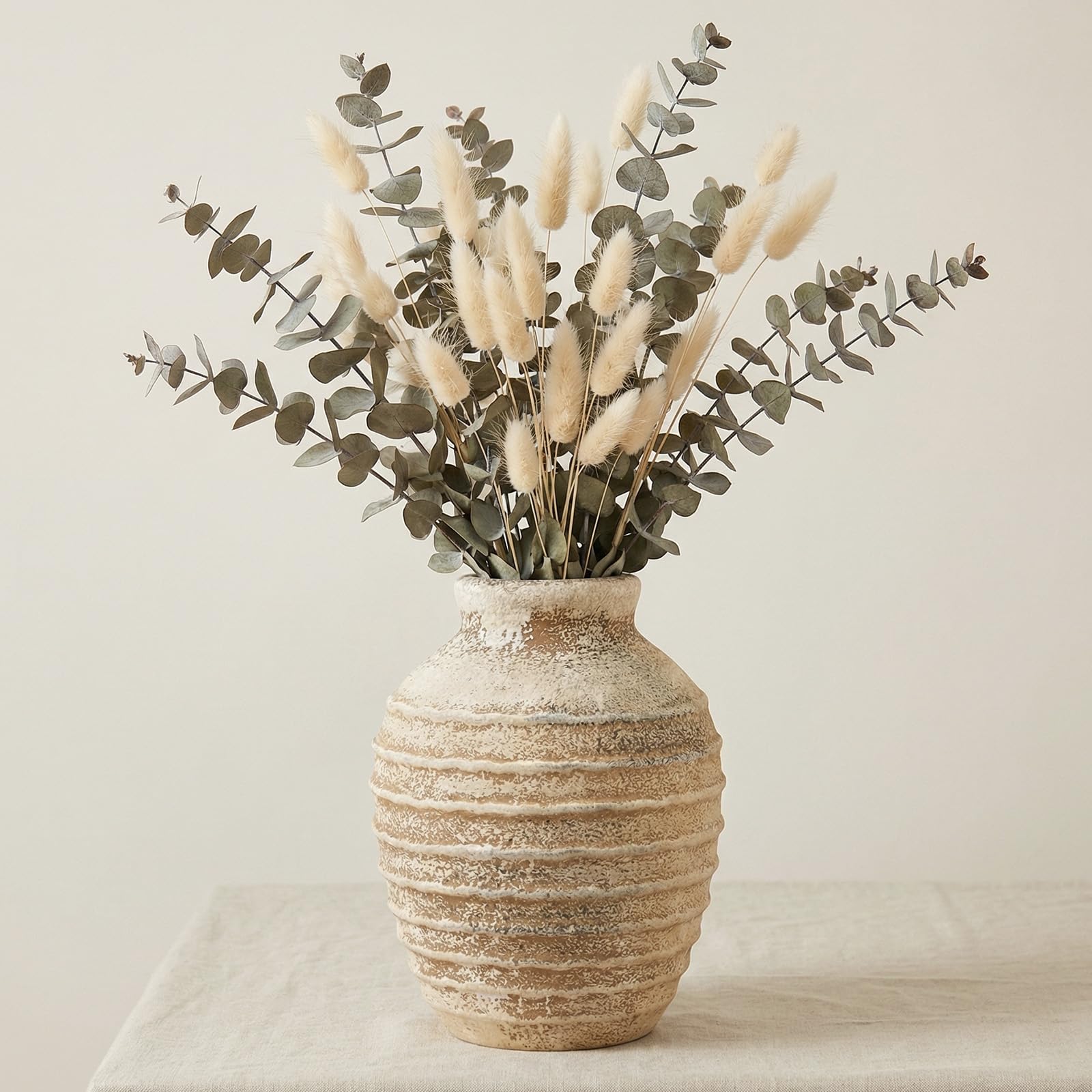 Ceramic Rustic Vase for Decor - 6.8 inch Farmhouse Vases Farmhouse Flower Vase Decorative Vases Minimalist Ribbed Wabi-Sabi Vintage Distressed HomeVases for Home Decor Living Room Table Entryway