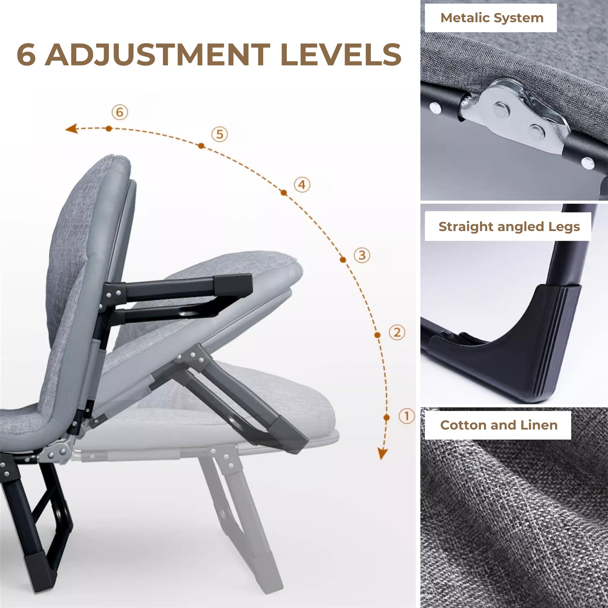 Letto da Campeggio Portatile Imbottito. Lettino Pieghevole da Campeggio. Lettino da Campo.Lettino da Viaggio con Cuscino, Tasca. Cotone e Lino. Approccio al Carbonio (200x63 cm).