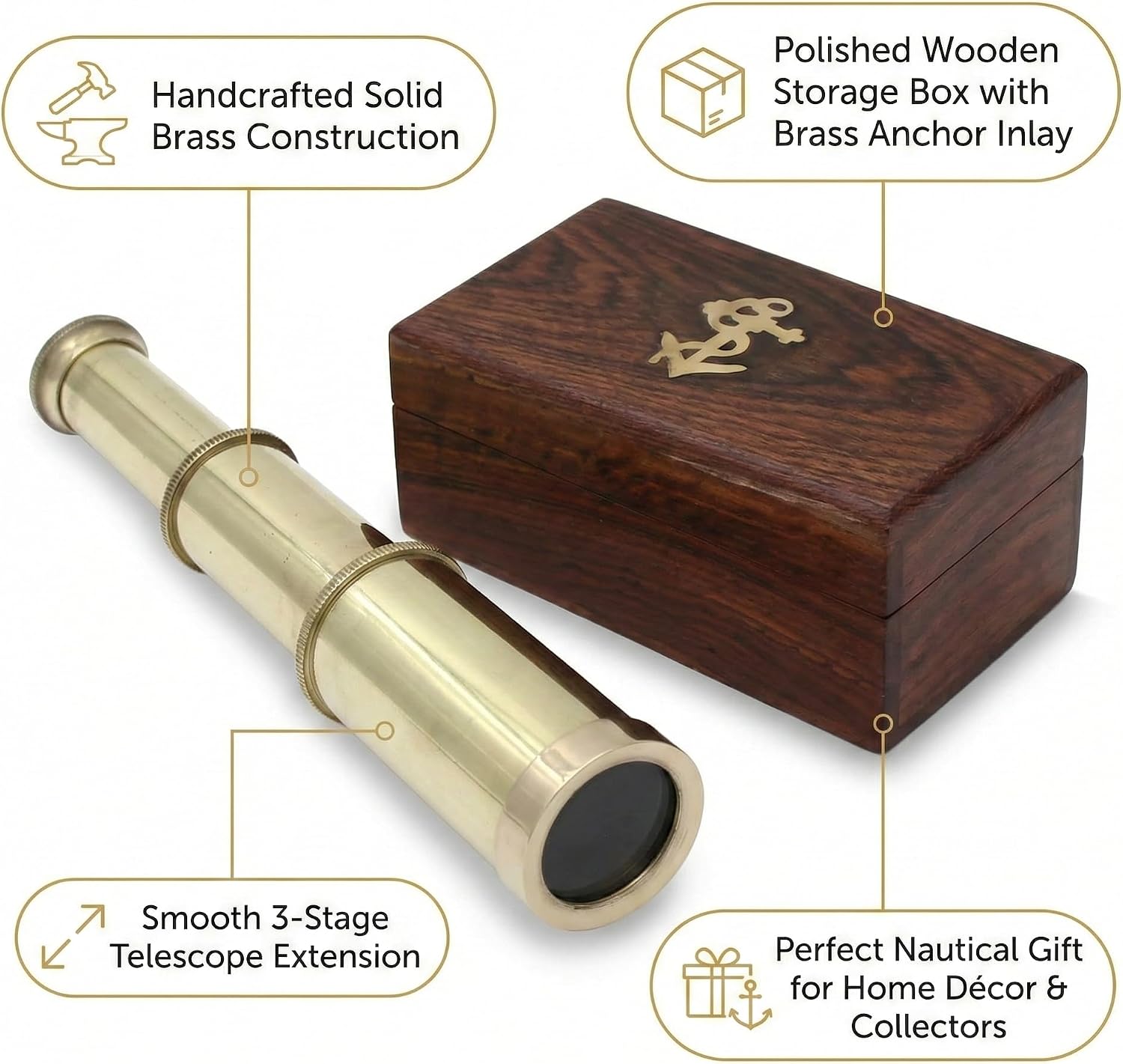 Antique Decor Spyglass, Pirate Telescope with Leather Case, Handheld Telescope for Adventure Enthusiasts, Monocular Nautical Decor for Gifting, Travellers, 6"