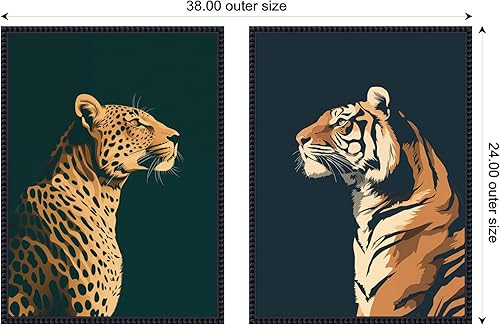 Miniatura 2 de Kate and Laurel Emerald Leopard Navy Tiger 2 Piece Framed Canvas Wall Art Set by The Creative Bunch Studio, Sylvie Beaded Black Modern Contemporary,