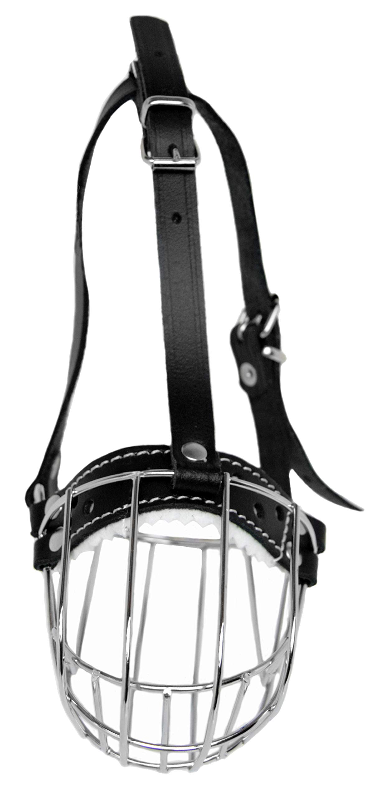 Bozales de Metal Cromado para Perros, Correas de Cuero Ajustables (№1) La Circunferencia es de 16,8-19,8 cm, la Longitud es de 6,4-6,9 cm