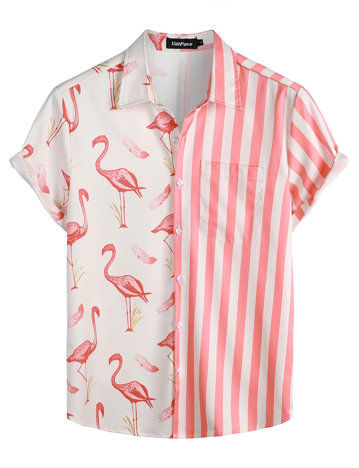 VATPAVE Mens Hawaiian Flamingo Shirts Casual Short Sleeve Button Down Shirt