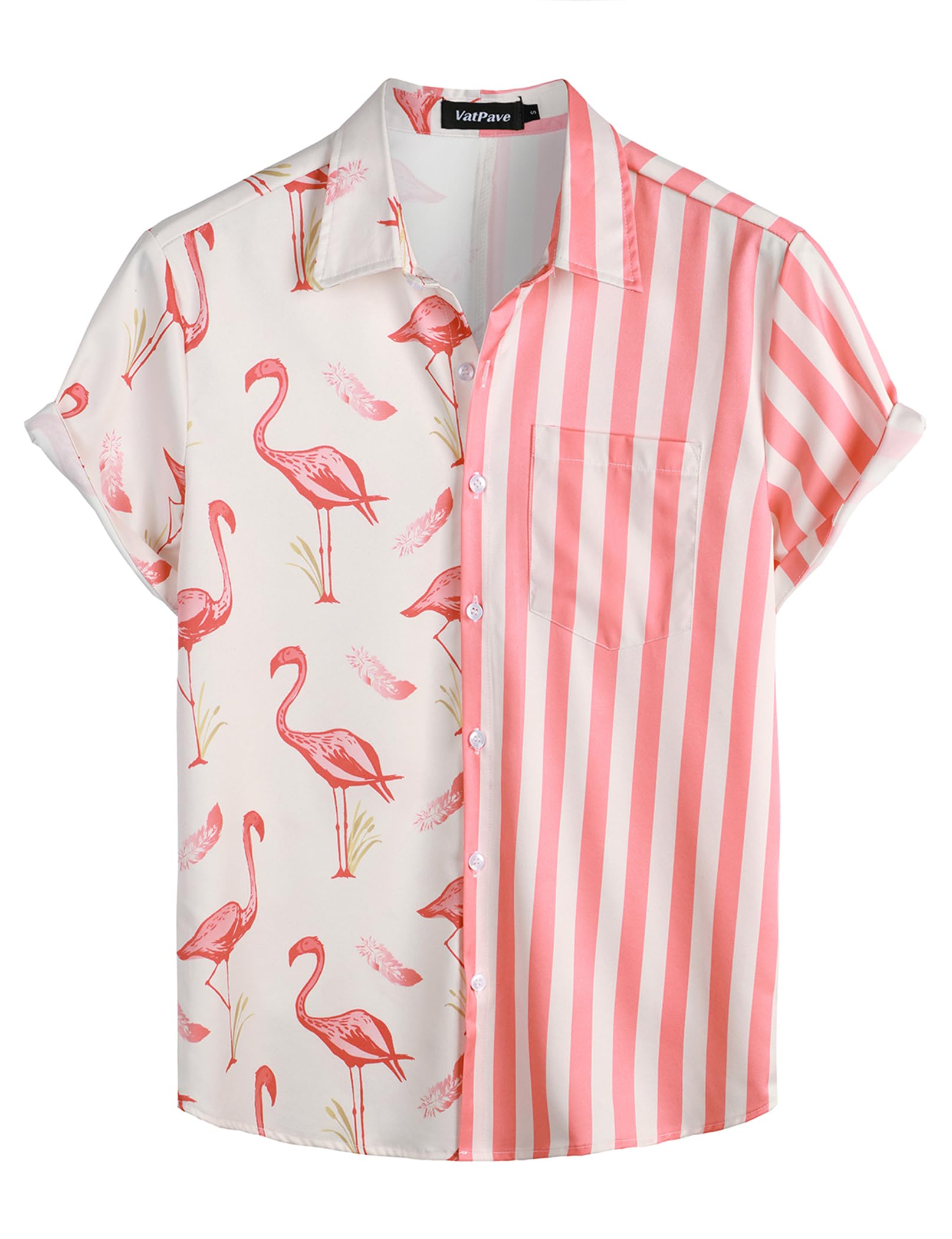VATPAVE Mens Hawaiian Flamingo Shirts Casual Short Sleeve Button Down Shirt