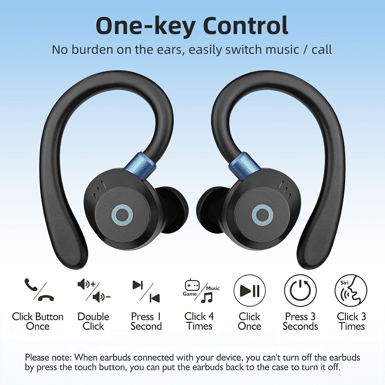 Wireless Earbuds ， Bluetooth 5.4 Sweat-Resistant in Ear Wireless Earphones with LED Power Display, for Sports & Travel (Black) image 4