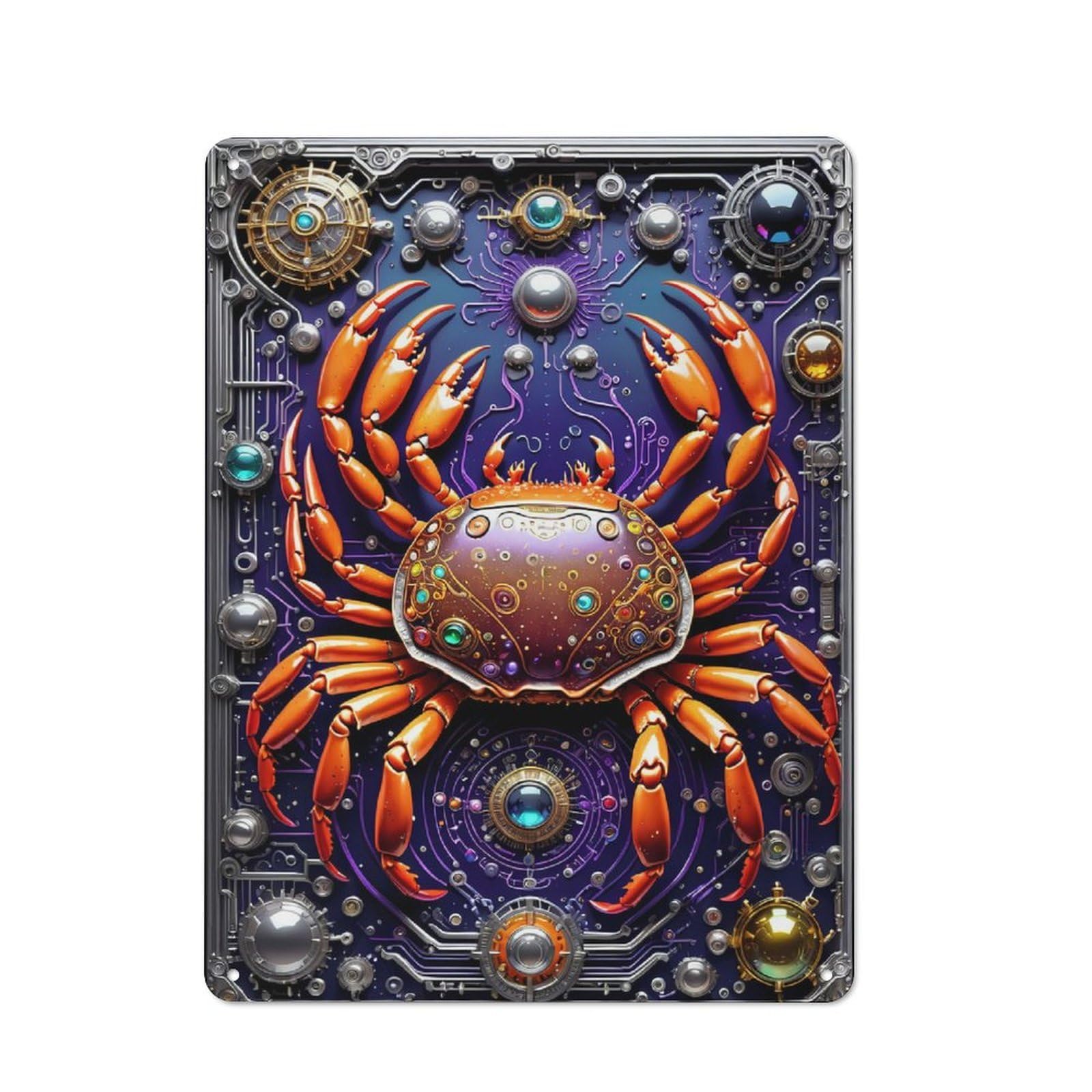 Junmoney Style Cybernetic Crab Art Deco Character Metal Wall Decor 40X30cm, Vintage Metal Sign For Home, Shop, Pub Or Studio Wall