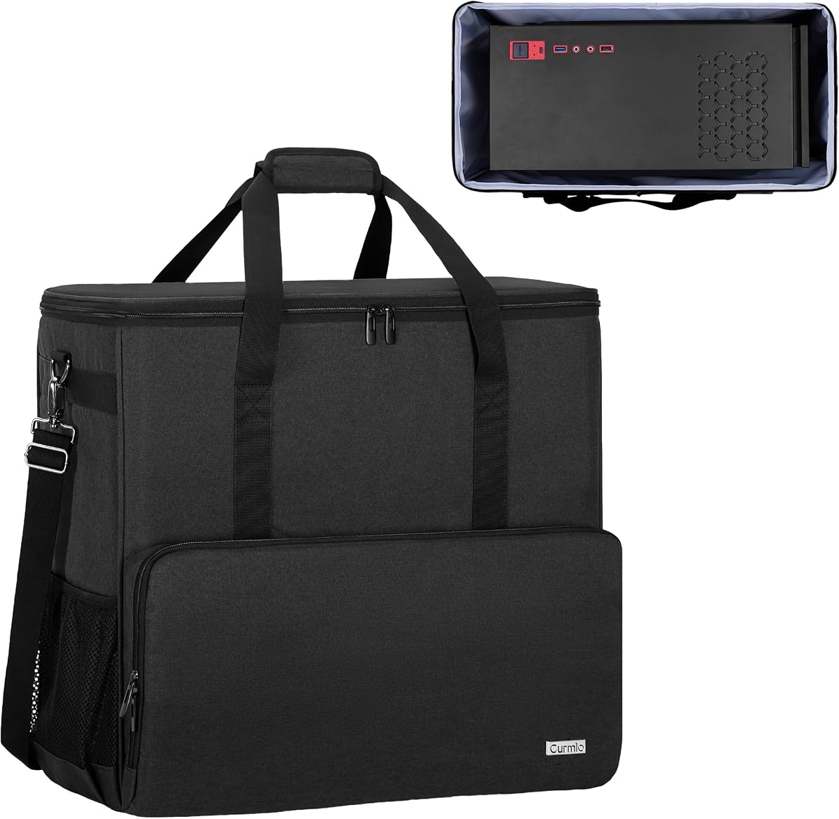 PC Carrying Case, Desktop Travel Bag for Full Computer Tower, Black | Computer Desktop Tower Case with Shoulder Straps Fit ATX/M-ATX Motherboards, Keyboard, Mouse, Cables & Earphones