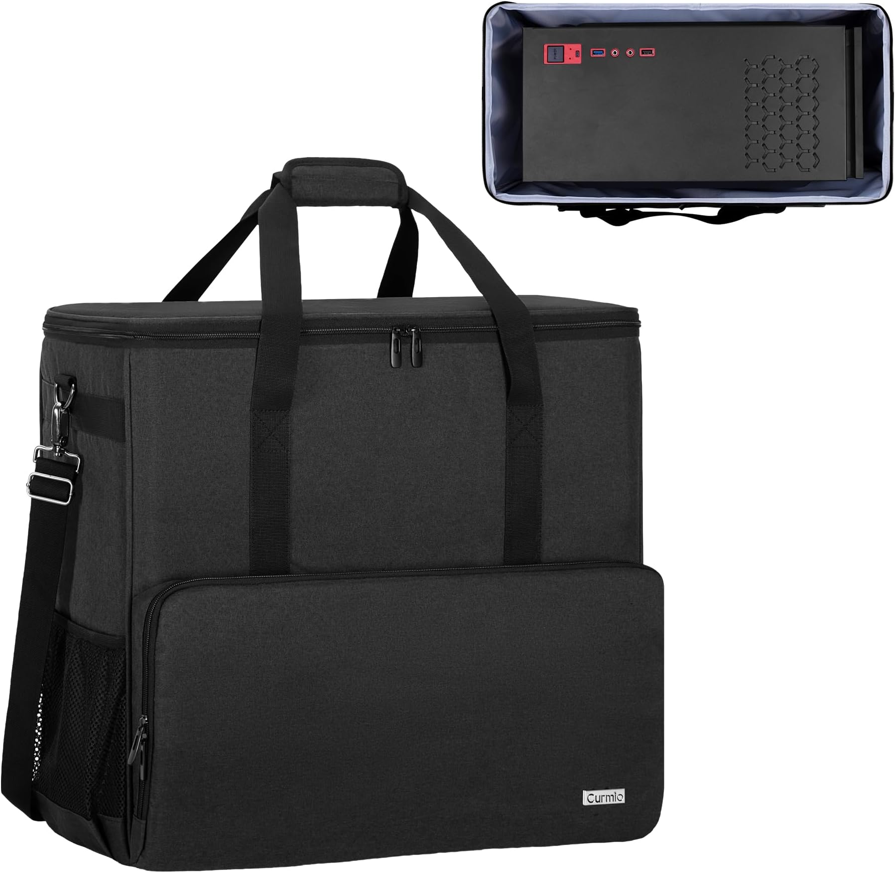 CURMIO PC Carrying Case, Desktop Travel Bag for Computer Tower, Keyboard, Cable and Mouse, Bag Only, Black