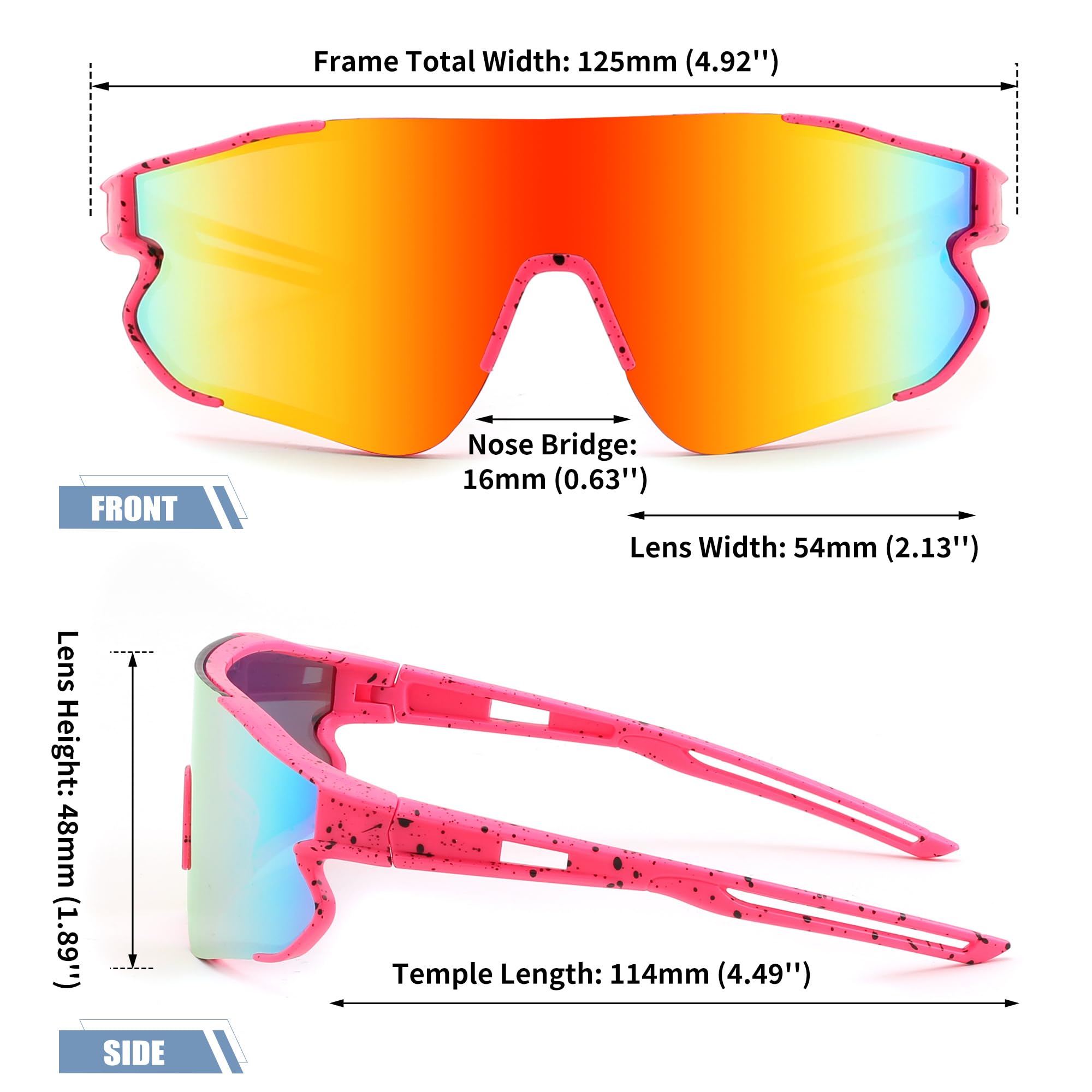 YuJian Paquete de 3 lentes de sol para niños y niñas, de béisbol, para sóftbol, playa, correr, protección UV