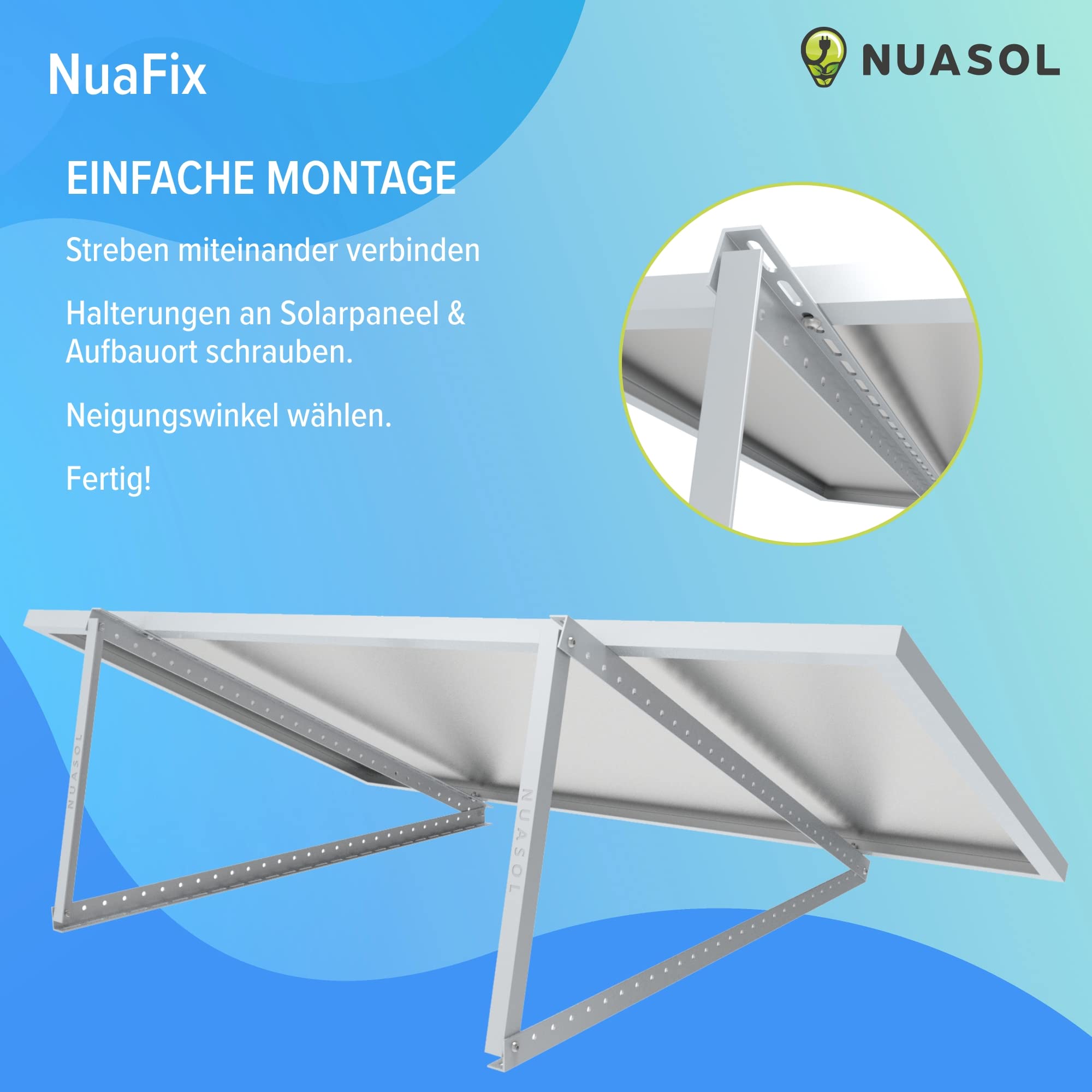 PV 4x Solarpanel Halterung 48 Zoll /118 cm | Solarmodul-Halterung Balkonkraftwerk Aluminium | Aufständerung Flachdach PV verstellbar 0-90° | Halterung für 2 Solarmodule inkl.Montagematerial