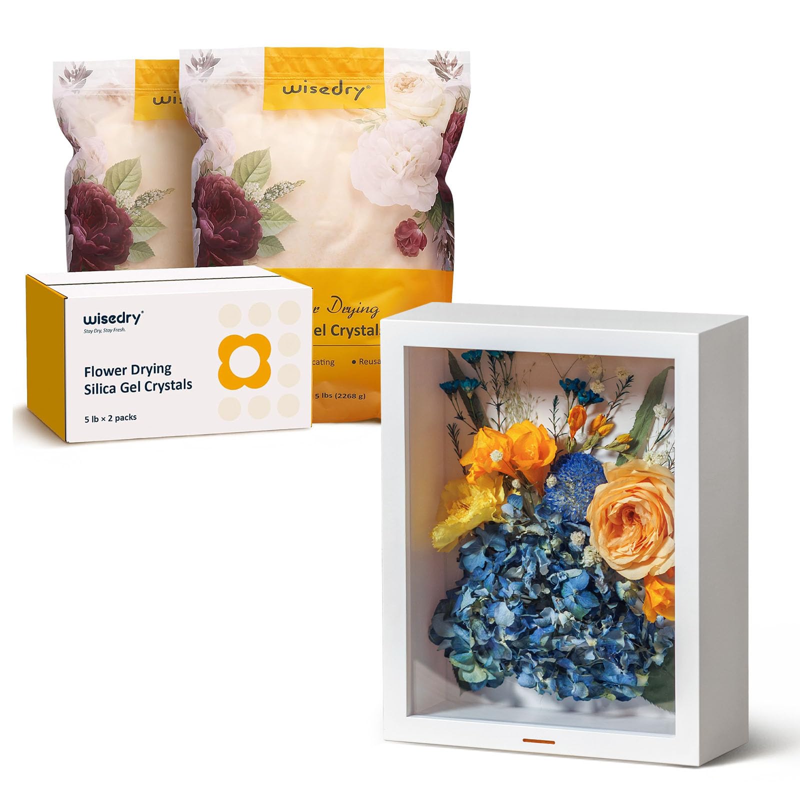 Silica Gel for Drying Flowers 10 LBS (4.4 kg) & Deep Box Display Photo Frames for Dried Flowers Shadow Box Bundled Products