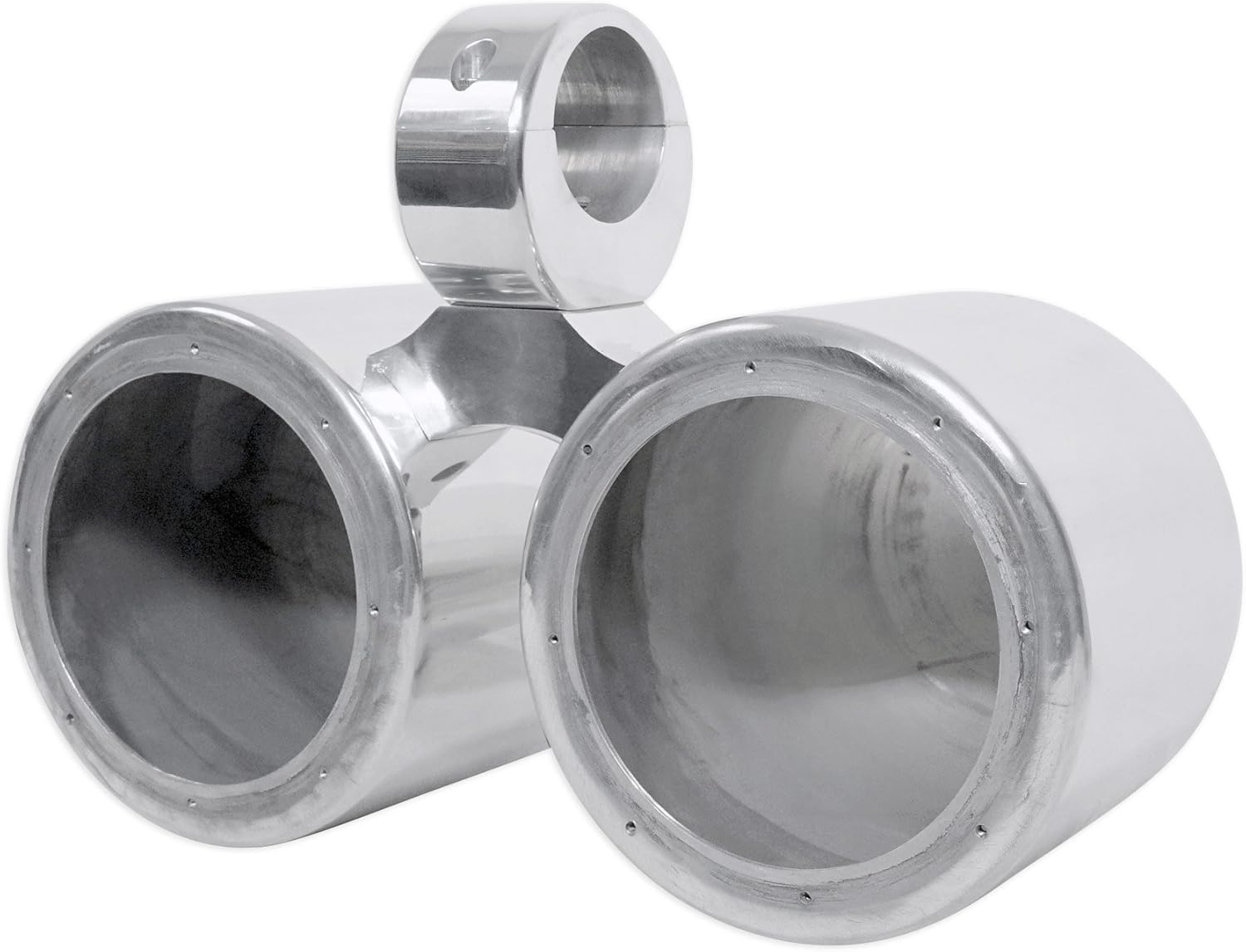 Rockville DMAC65S Dual 6.5 in Wakeboard Tower Speaker Enclosure, Polished Aluminum, Waterproof, Internally Wired, Universal Fit, for Marine Audio Systems, 4-Piece