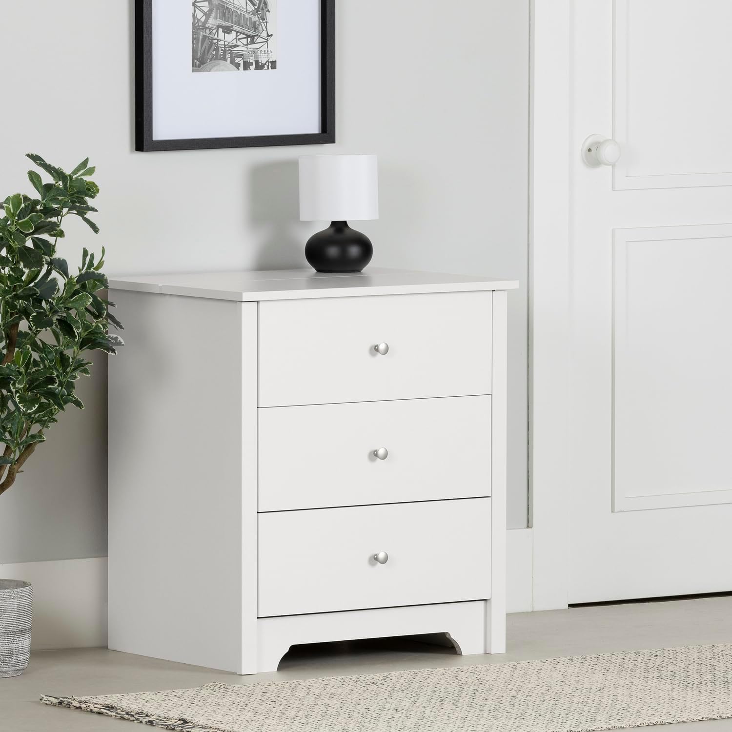 South Shore Vito Nightstand with 2 Drawers and Charging Station, Pure White