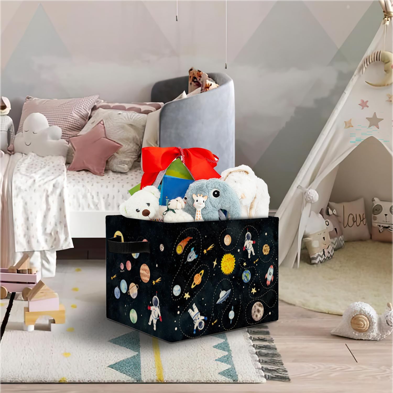 Space Boy Nursery Storage Bins,Cosmic Spaceman Solar System Planet Collapsible Storage Basket Organizer for Kids Bedroom Bathroom Nursery Clothes Toys Books,Toybox for Boys 239STORAGE