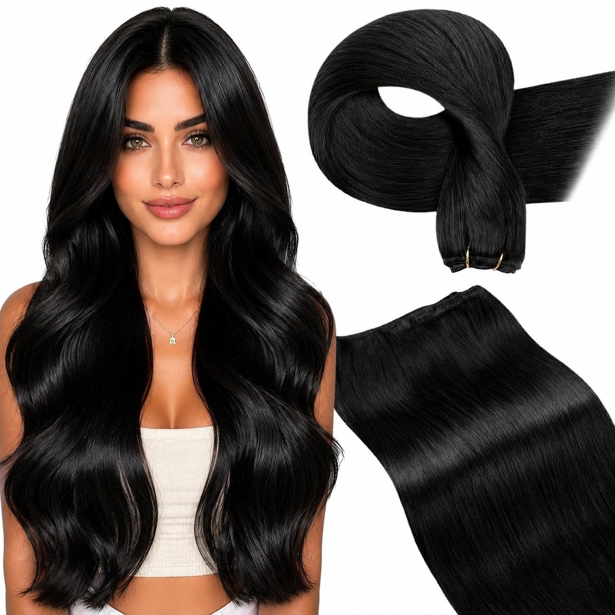LaaVoo Tressen Echthaar Weft Extensions Echthaar